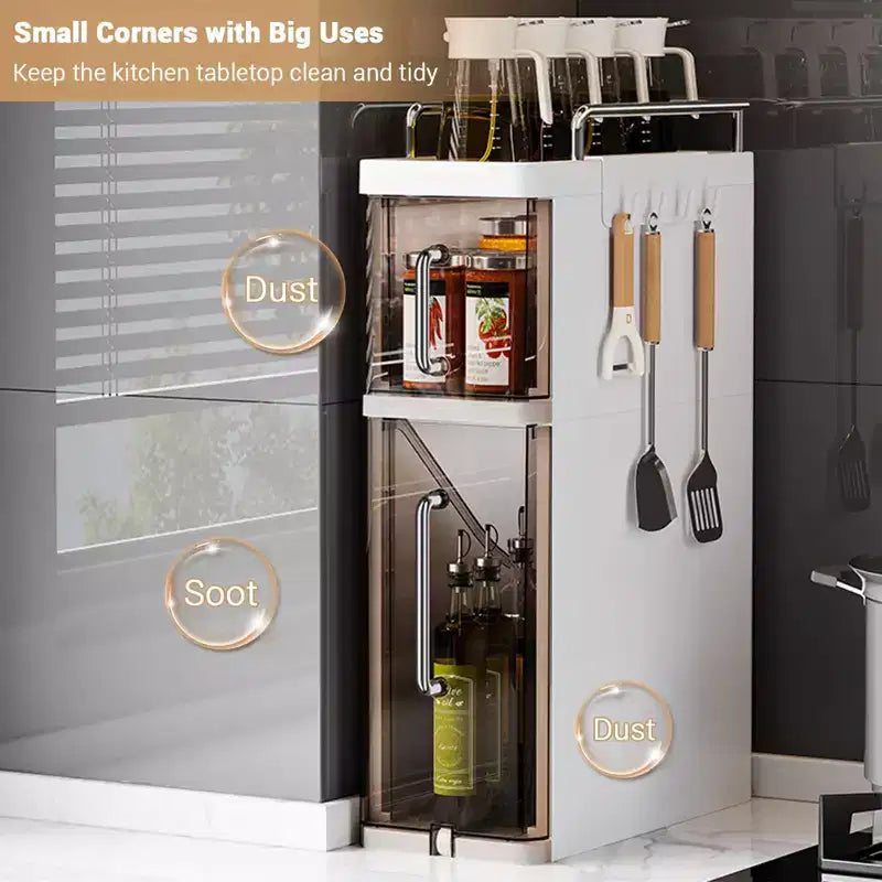 Ripiano portaoggetti da cucina in plastica - Mobiletto multiuso per la casa, organizer per barattoli di spezie, portaoggetti da cassetto, mobiletto salvaspazio