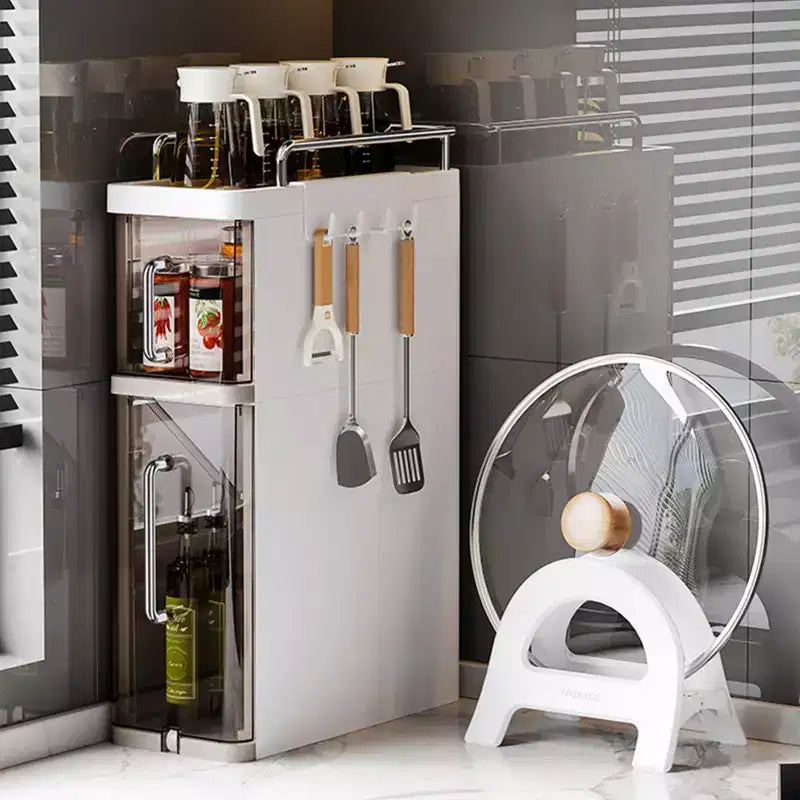 Ripiano portaoggetti da cucina in plastica - Mobiletto multiuso per la casa, organizer per barattoli di spezie, portaoggetti da cassetto, mobiletto salvaspazio