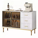 GustoWave Buffet Sideboard Cabinet with Storage, 46.4 Large Fluted Kitchen Sideboard Cabinet with 2 Glass Doors 3 Drawers and Shelves, Buffet Table
