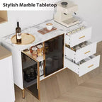 Credenza da buffet con cassetti, credenza da cucina grande da 117 cm con 2 ante in vetro, 3 cassetti e ripiani, tavolo da buffet