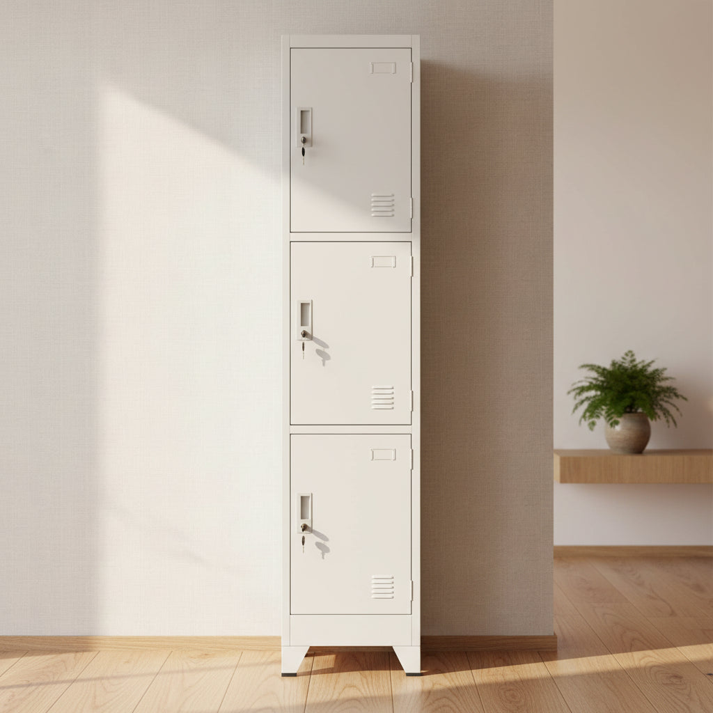 vidaXL Steel Locker Cabinet with 3 Compartments - Resistant, Easy Assembly, Secure Storage, and Easy Cleaning