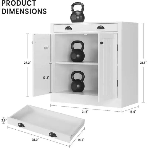 31,5 Mobile credenza buffet moderno bianco con cassetto e ripiano regolabile, mobiletto da caffè in legno, stile rustico per cucina