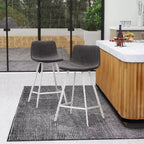 Sgabello da bar Elland in pelle - Sgabello moderno da bancone con gambe in acciaio inossidabile bianco per isola cucina o bar di casa, set da 2