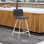 Sgabello da bar Elland in pelle - Sgabello moderno da bancone con gambe in acciaio inossidabile bianco per isola cucina o bar di casa, set da 2