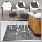 Sgabello da bar Elland in pelle - Sgabello moderno da bancone con gambe in acciaio inossidabile bianco per isola cucina o bar di casa, set da 2