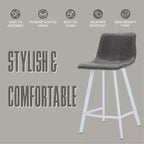 Sgabello da bar Elland in pelle - Sgabello moderno da bancone con gambe in acciaio inossidabile bianco per isola cucina o bar di casa, set da 2