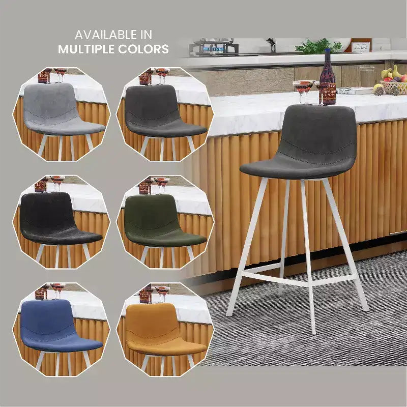 Sgabello da bar Elland in pelle - Sgabello moderno da bancone con gambe in acciaio inossidabile bianco per isola cucina o bar di casa, set da 2