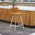 Sgabello da bar Elland in pelle - Sgabello moderno da bancone con gambe in acciaio inossidabile bianco per isola cucina o bar di casa, set da 2