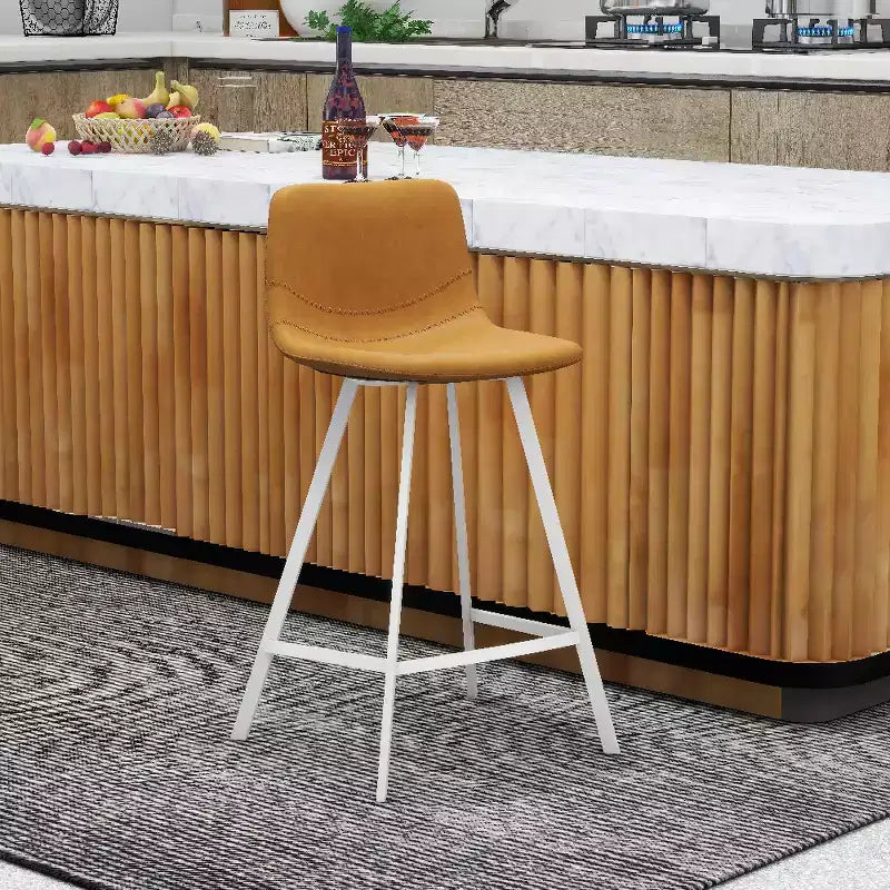 Sgabello da bar Elland in pelle - Sgabello moderno da bancone con gambe in acciaio inossidabile bianco per isola cucina o bar di casa, set da 2