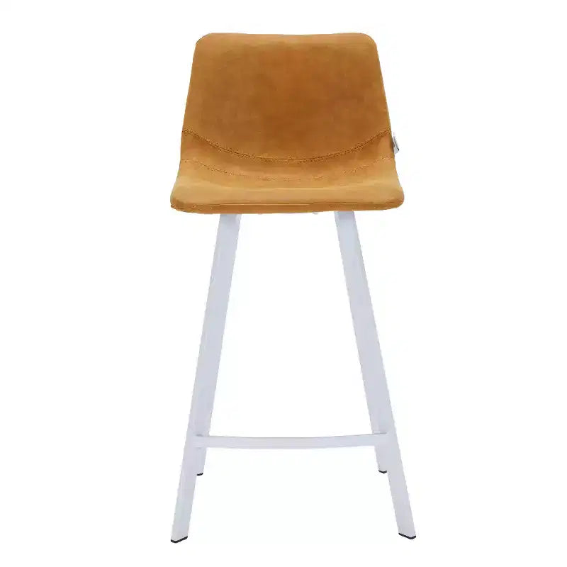 Sgabello da bar Elland in pelle - Sgabello moderno da bancone con gambe in acciaio inossidabile bianco per isola cucina o bar di casa, set da 2