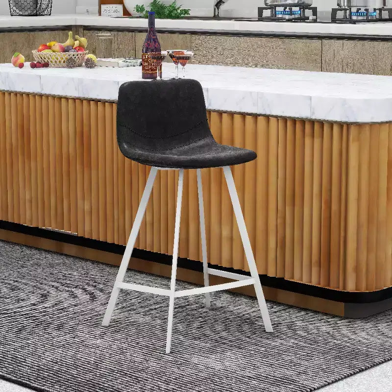 Sgabello da bar Elland in pelle - Sgabello moderno da bancone con gambe in acciaio inossidabile bianco per isola cucina o bar di casa, set da 2