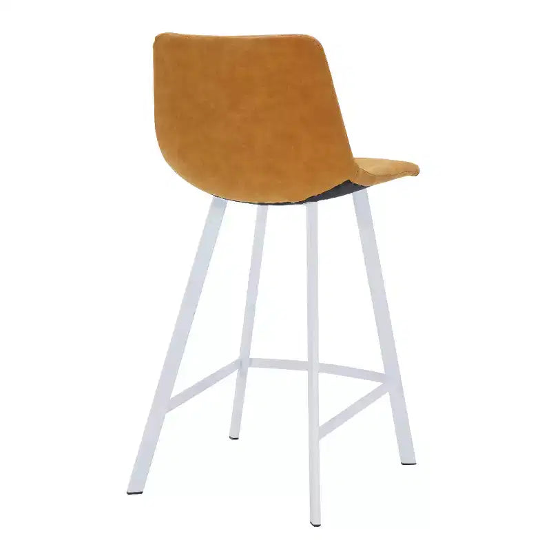 Sgabello da bar Elland in pelle - Sgabello moderno da bancone con gambe in acciaio inossidabile bianco per isola cucina o bar di casa, set da 2