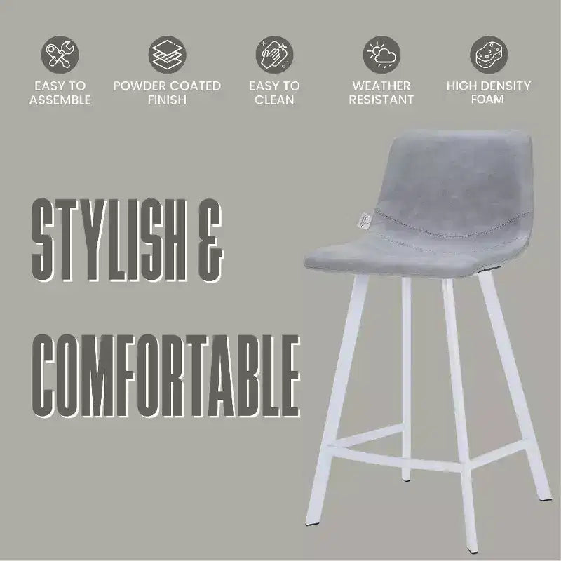 Sgabello da bar Elland in pelle - Sgabello moderno da bancone con gambe in acciaio inossidabile bianco per isola cucina o bar di casa, set da 2