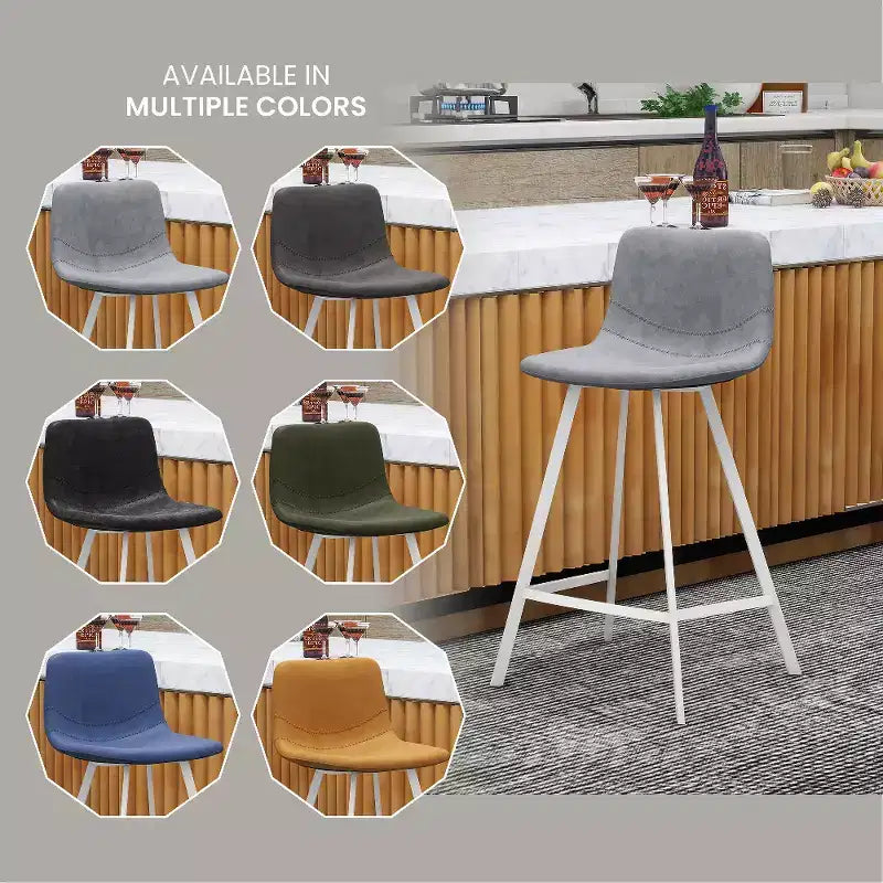 Sgabello da bar Elland in pelle - Sgabello moderno da bancone con gambe in acciaio inossidabile bianco per isola cucina o bar di casa, set da 2