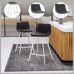 Sgabello da bar Elland in pelle - Sgabello moderno da bancone con gambe in acciaio inossidabile bianco per isola cucina o bar di casa, set da 2