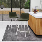 Sgabello da bar Elland in pelle - Sgabello moderno da bancone con gambe in acciaio inossidabile bianco per isola cucina o bar di casa, set da 2