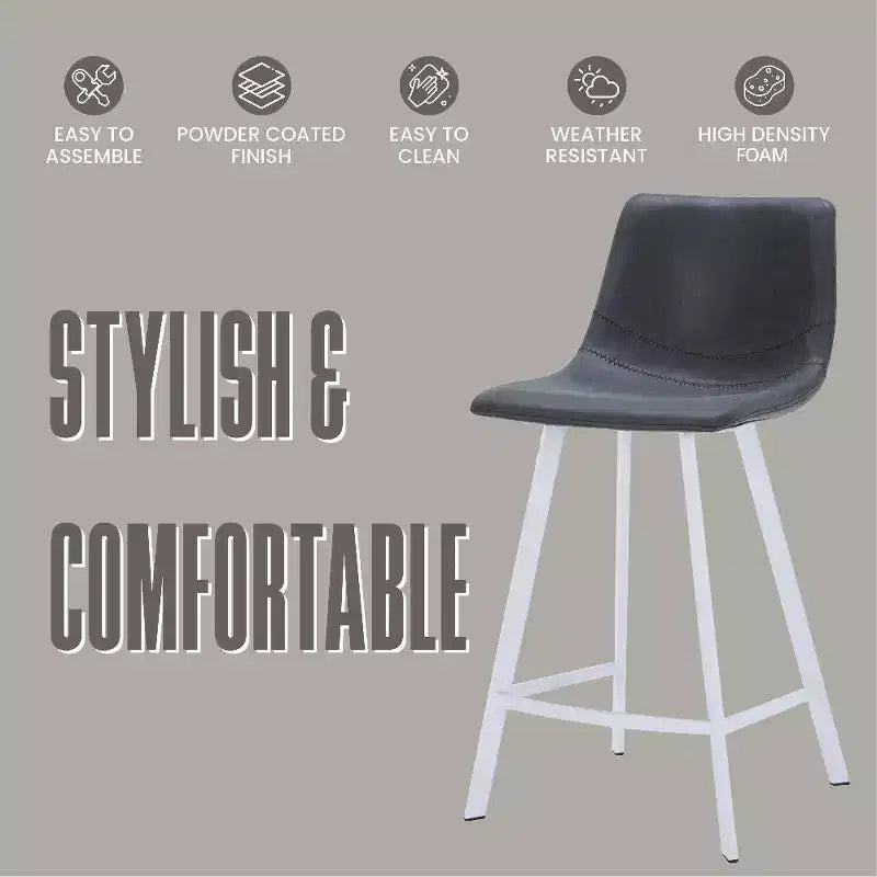 Sgabello da bar Elland in pelle - Sgabello moderno da bancone con gambe in acciaio inossidabile bianco per isola cucina o bar di casa, set da 2