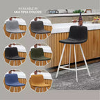 Sgabello da bar Elland in pelle - Sgabello moderno da bancone con gambe in acciaio inossidabile bianco per isola cucina o bar di casa, set da 2