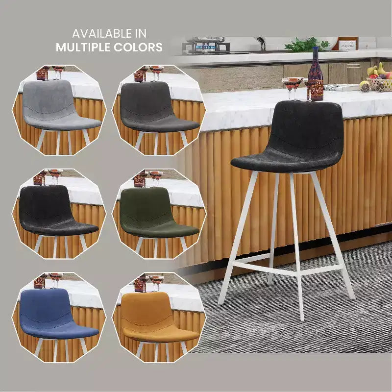 Sgabello da bar Elland in pelle - Sgabello moderno da bancone con gambe in acciaio inossidabile bianco per isola cucina o bar di casa, set da 2