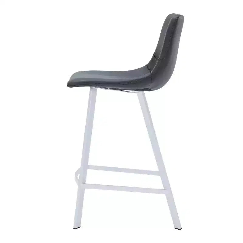 Sgabello da bar Elland in pelle - Sgabello moderno da bancone con gambe in acciaio inossidabile bianco per isola cucina o bar di casa, set da 2
