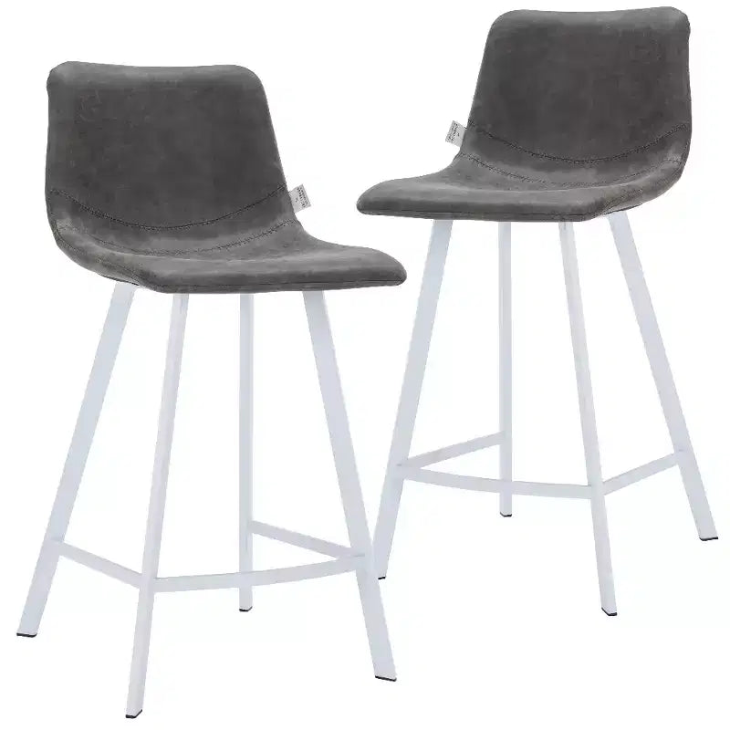 Sgabello da bar Elland in pelle - Sgabello moderno da bancone con gambe in acciaio inossidabile bianco per isola cucina o bar di casa, set da 2