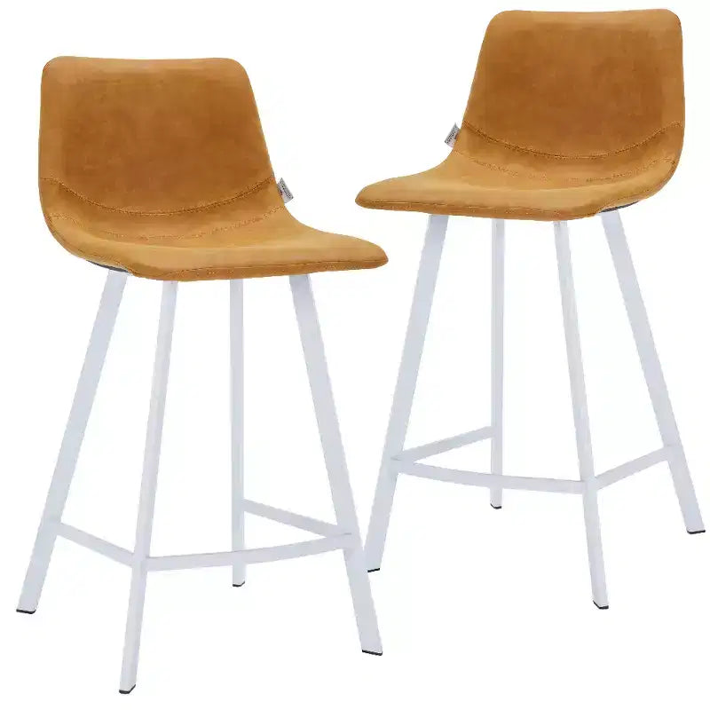 Sgabello da bar Elland in pelle - Sgabello moderno da bancone con gambe in acciaio inossidabile bianco per isola cucina o bar di casa, set da 2