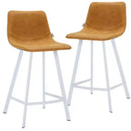 Sgabello da bar Elland in pelle - Sgabello moderno da bancone con gambe in acciaio inossidabile bianco per isola cucina o bar di casa, set da 2