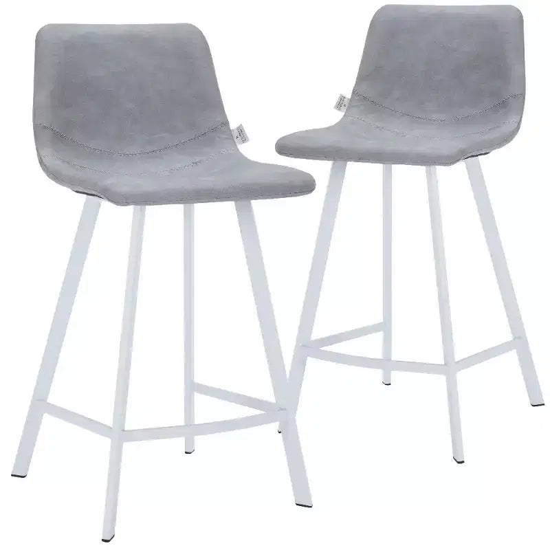 Sgabello da bar Elland in pelle - Sgabello moderno da bancone con gambe in acciaio inossidabile bianco per isola cucina o bar di casa, set da 2