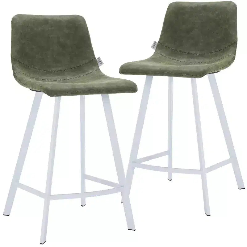 Sgabello da bar Elland in pelle - Sgabello moderno da bancone con gambe in acciaio inossidabile bianco per isola cucina o bar di casa, set da 2