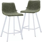 Sgabello da bar Elland in pelle - Sgabello moderno da bancone con gambe in acciaio inossidabile bianco per isola cucina o bar di casa, set da 2