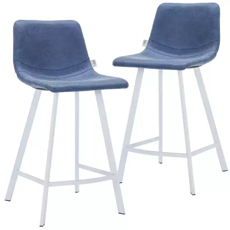 Sgabello da bar Elland in pelle - Sgabello moderno da bancone con gambe in acciaio inossidabile bianco per isola cucina o bar di casa, set da 2