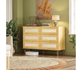 GALAXHERO Boho Rattan 6-Drawer Dresser  47.24'' Wide Storage Cabinet with Gold Handles, Fits 55'' TV, Ideal for Bedroom, Living Room,Light Oak
