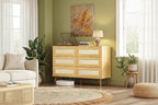 GALAXHERO Boho Rattan 6-Drawer Dresser  47.24'' Wide Storage Cabinet with Gold Handles, Fits 55'' TV, Ideal for Bedroom, Living Room,Light Oak