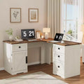 60 Executive L Shaped Desk, Home Office Desk with File Drawers and Storage Cabinet, Corner Computer Desk with Adjustable Side Storage Cabinet