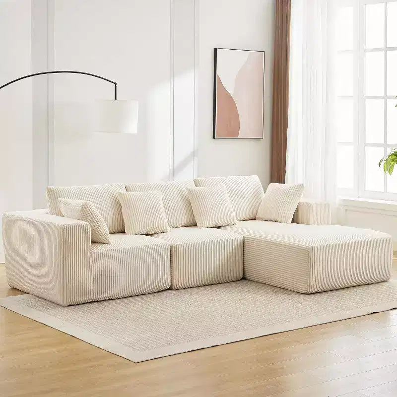 Divano componibile a L da 274 cm in velluto a coste Cloud - Nessun montaggio, con chaise longue e seduta profonda per soggiorni