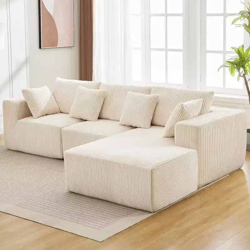 Divano componibile a L da 274 cm in velluto a coste Cloud - Nessun montaggio, con chaise longue e seduta profonda per soggiorni