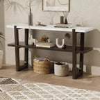 MAYEERTY Console Table with Marble Effect Top Open Shelf For Hallway Living Room Espresso