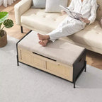 Panca Contenitore da 100 cm, Grande Panca in Rattan, Sgabello Poggiapiedi Quadrato in Rattan, Sgabello Poggiapiedi, Panca da Camera da Letto