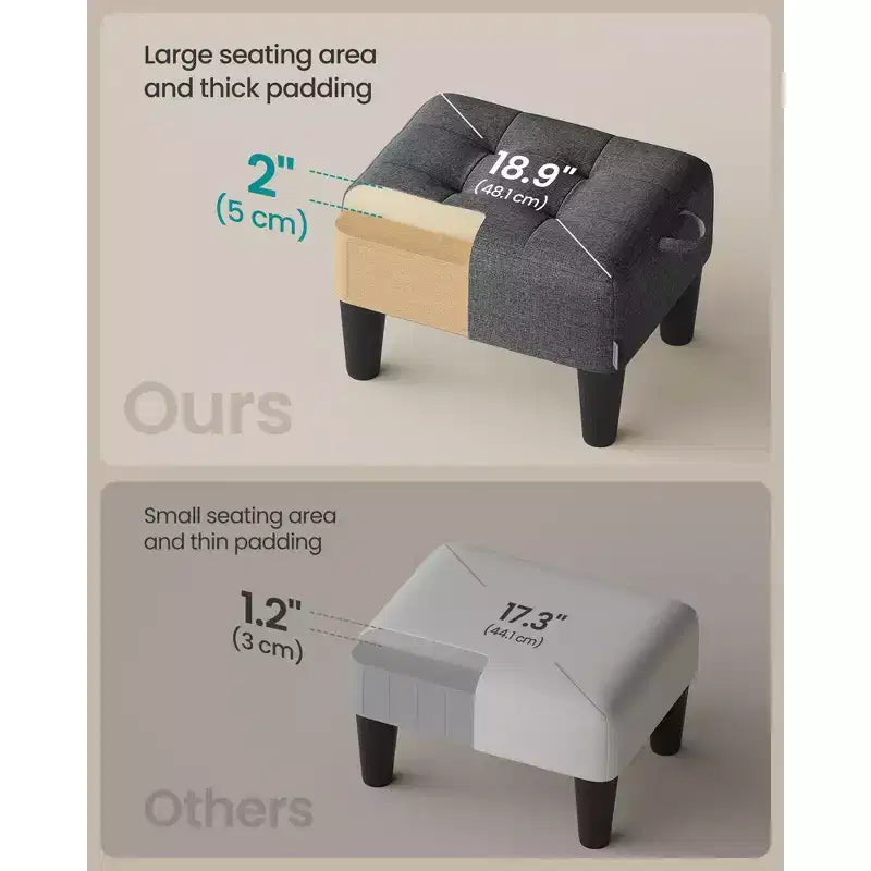 Poggiapiedi Pouf con Gambe - Tessuto Effetto Lino, Capacità 150 kg, Contenitore Nascosto, per Soggiorno/Camera da Letto