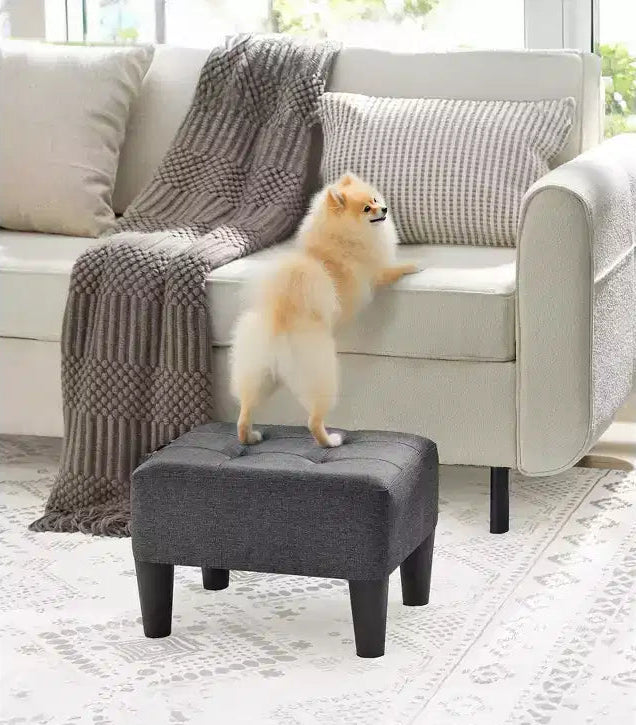 Poggiapiedi Pouf con Gambe - Tessuto Effetto Lino, Capacità 150 kg, Contenitore Nascosto, per Soggiorno/Camera da Letto