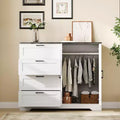 43.3'' H Multifunctional Wooden Dresser, 2 Door Wardrobe Armoire Closet with 4 Drawers and Hanging Rod, Low Storage Cabinet for Hanging Cloth