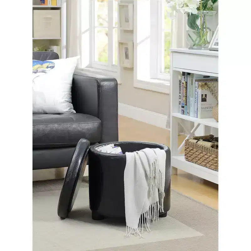 Pouf Contenitore Rotondo Comfort con Coperchio/Vassoio Reversibile
