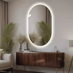 Specchio da bagno ovale moderno a LED anti-appannamento con modalità di illuminazione regolabili