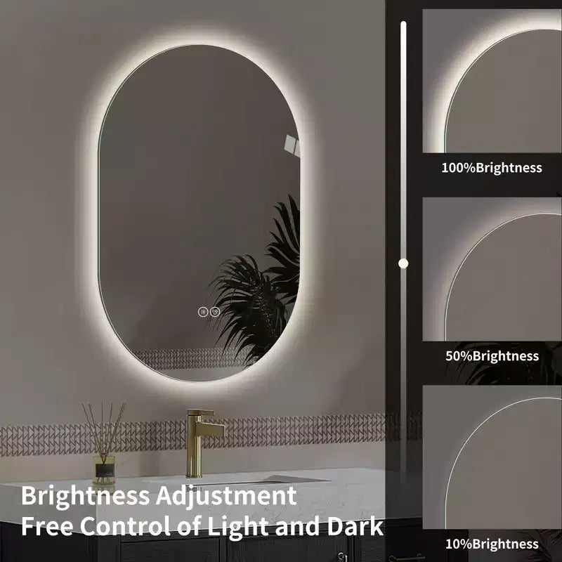 Specchio da bagno ovale moderno a LED anti-appannamento con modalità di illuminazione regolabili