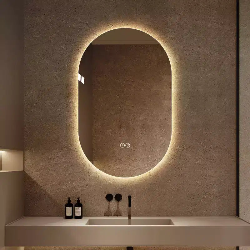 Specchio da bagno ovale moderno a LED anti-appannamento con modalità di illuminazione regolabili
