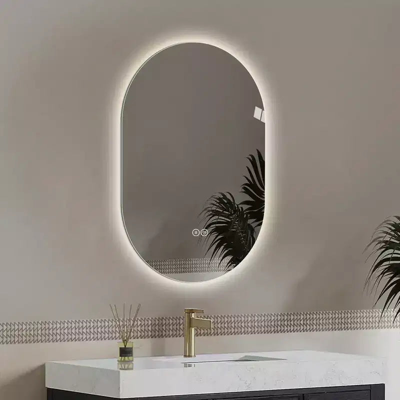 Specchio da bagno ovale moderno a LED anti-appannamento con modalità di illuminazione regolabili