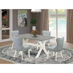 Tavolo da pranzo a 5 pezzi con piano in legno massello con finitura in rovere naturale e 4 sedie Parson