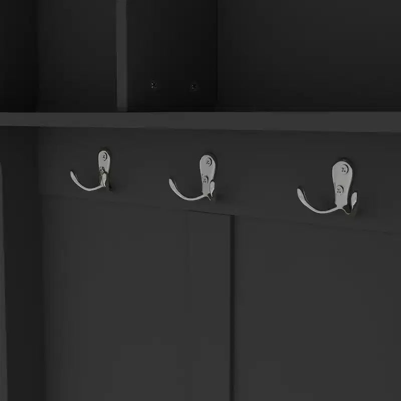 Appendiabiti da Ingresso Moderno con 6 Ganci in Metallo e Ampio Spazio di Archiviazione, Appendiabiti con Scomparti Porta Scarpe e Panca, per Soggiorno, Ingresso, Nero