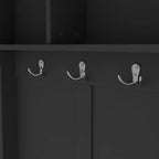 Appendiabiti da Ingresso Moderno con 6 Ganci in Metallo e Ampio Spazio di Archiviazione, Appendiabiti con Scomparti Porta Scarpe e Panca, per Soggiorno, Ingresso, Nero