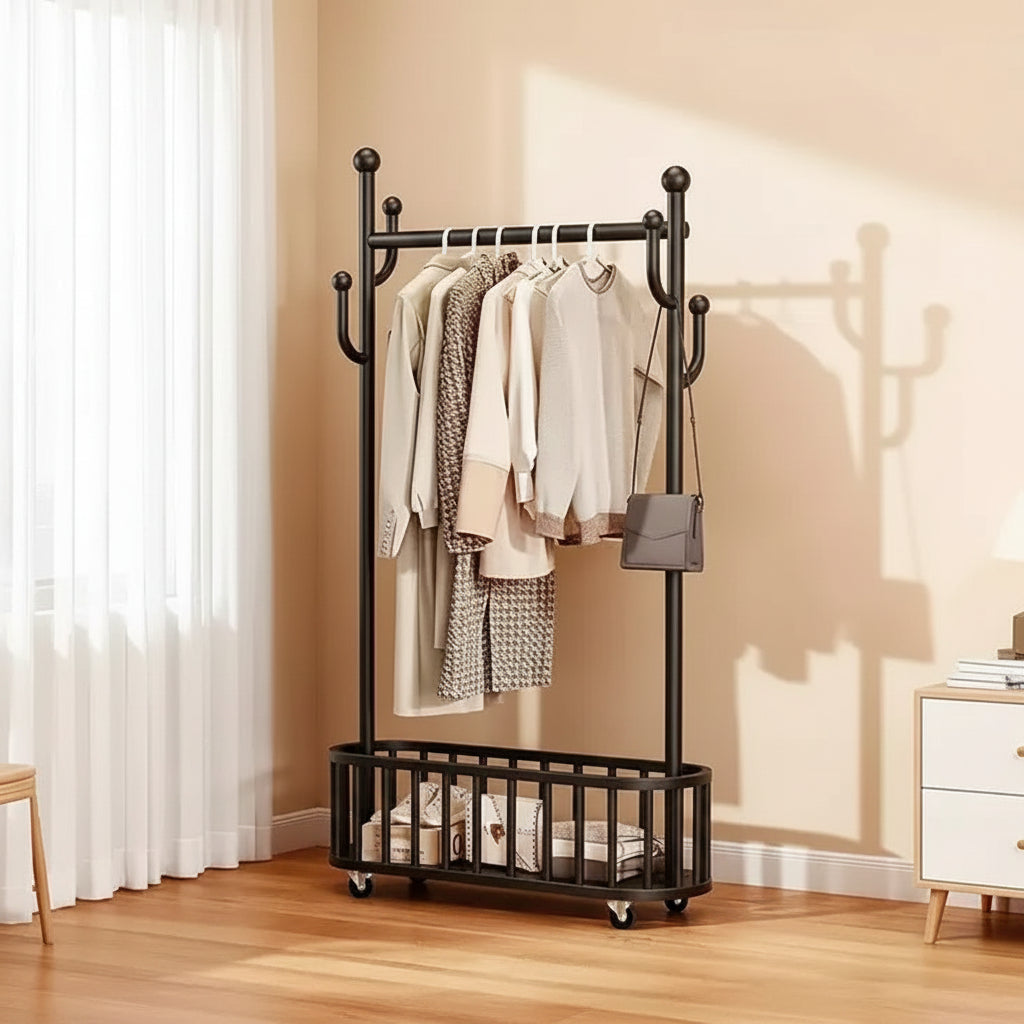 Appendiabiti Portatile Resistente, Stendibiancheria Mobile su Ruote con Ripiano, Appendiabiti in Metallo per Vestiti, per Camera da Letto, Lavanderia